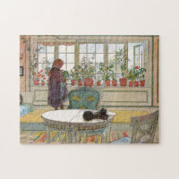 Blommor på fönsterbänken från en Home Carl Larsson