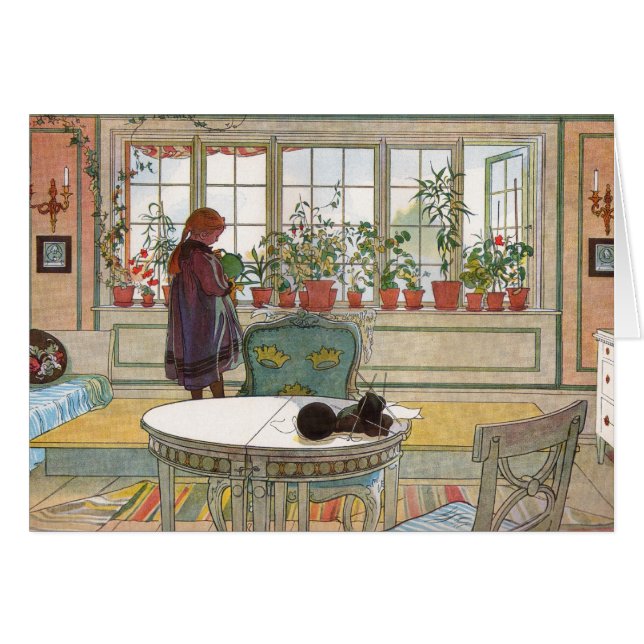 Blommor på fönsterbrädan av Carl Larsson Hälsningskort (Framsidan Horizontal)