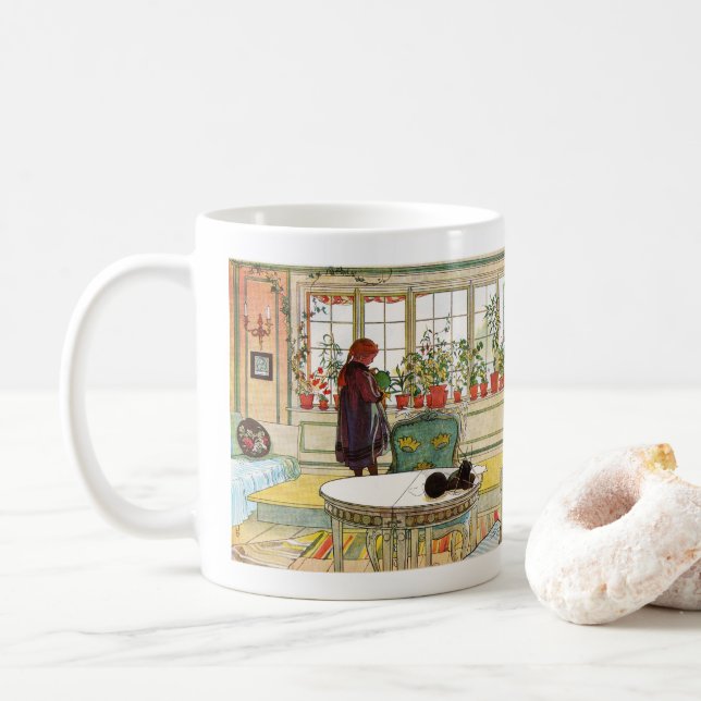 Blommor på fönsterbrädan av Carl Larsson Kaffemugg (Med munk)