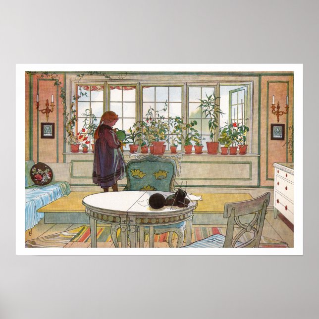Blommor på fönsterbrädan av Carl Larsson Poster (Framsidan)