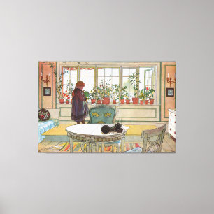 Blommor på fönsterbrädan från ett hem Carl Larsson Canvastryck