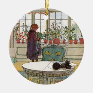 Blommor på fönsterbrädan från ett hem Carl Larsson Julgransprydnad Keramik