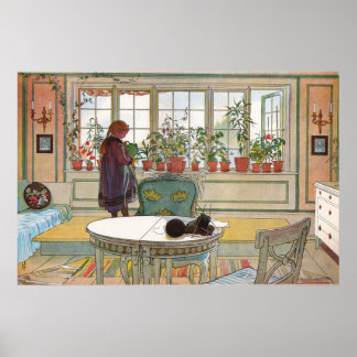 Blommor på fönsterbrädan från ett hem Carl Larsson Poster