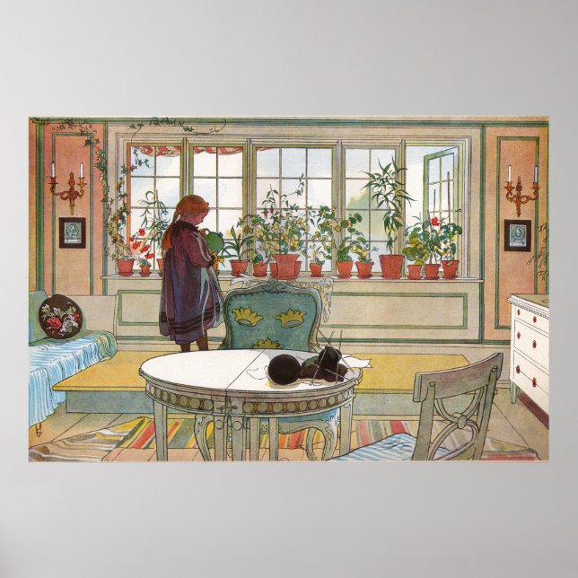 Blommor på fönsterbrädan från ett hem Carl Larsson Poster (Framsidan)