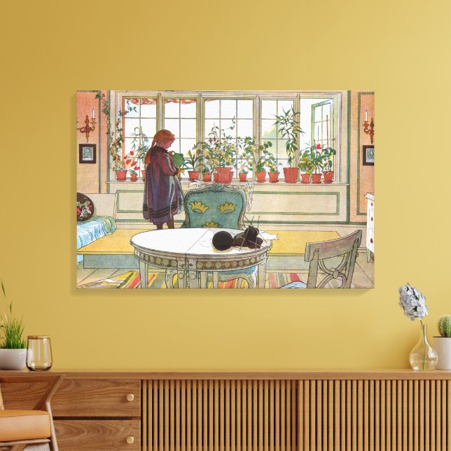 Blommor på fönsterbrädet av Carl Larsson Canvastryck (Insitu (Vardagsrum))