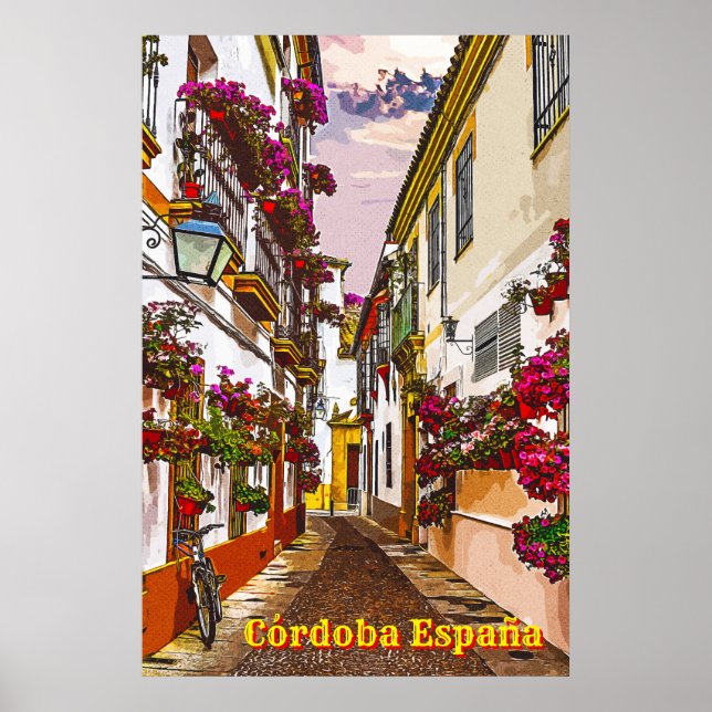 Blommor på gatan. Cordoba, Andalusien, Spanien. Poster (Framsidan)