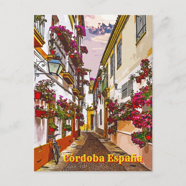 Blommor på gatan. Cordoba, Andalusien, Spanien. Vykort (Framsida)