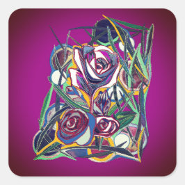 Blommor, på lila fyrkantigt klistermärke