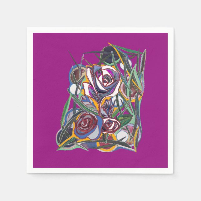 Blommor, på lila pappersservett (Framsidan)