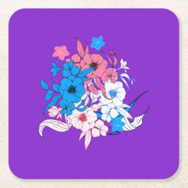 Blommor på Lila Underlägg Papper Kvadrat