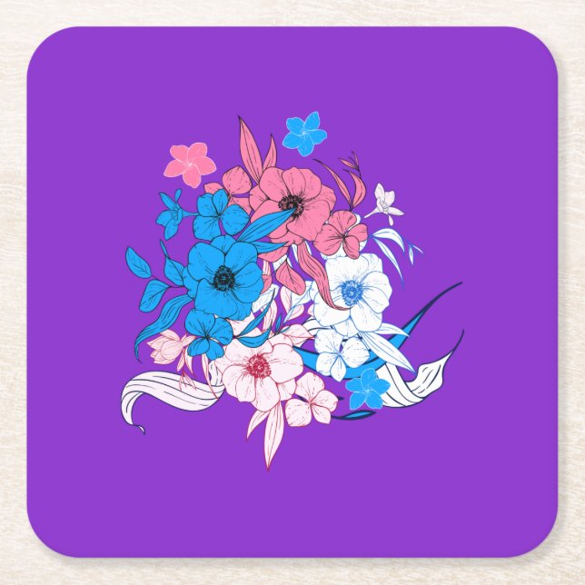 Blommor på Lila Underlägg Papper Kvadrat (Framsidan)