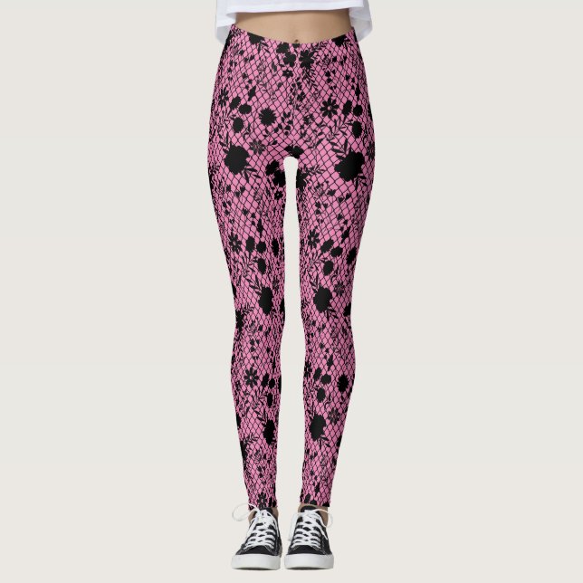 Blommor på netto 01.wx4 Rosa BG Leggings (Framsida)