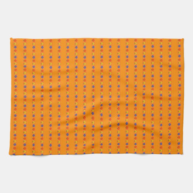 Blommor på Orange Kökshandduk (Horisontell)
