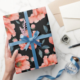 Blommor på Papper svart omslagning Presentpapper