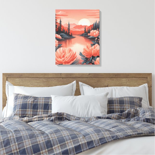 Blommor på Peach Coral AI-konst  Canvastryck (Insitu (sovrum))