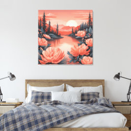Blommor på Peach Coral AI-konst Canvastryck