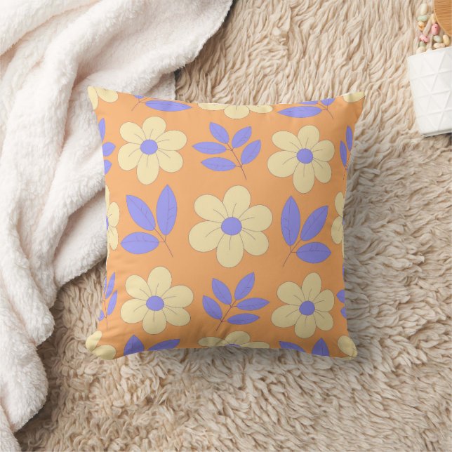 Blommor på Peachy Background Kudde (Filt)