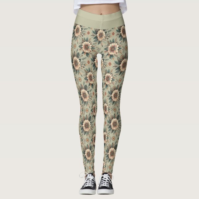 Blommor på salvgrönt leggings (Framsida)