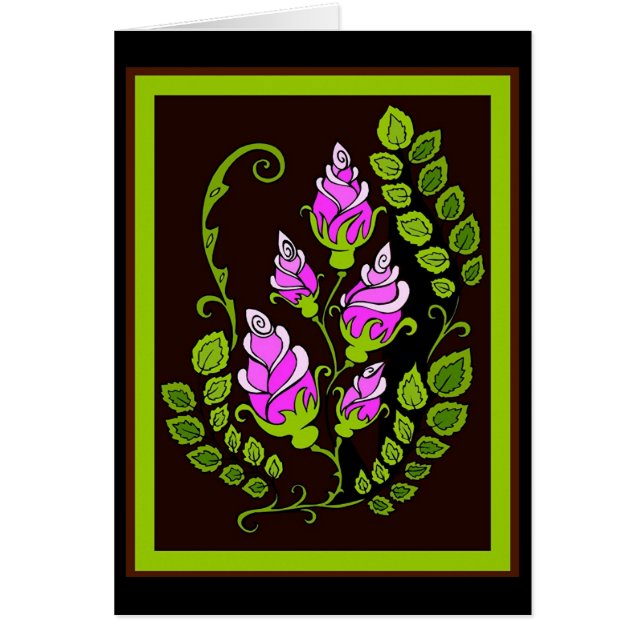 Blommor på svart hälsningskort (Framsidan)