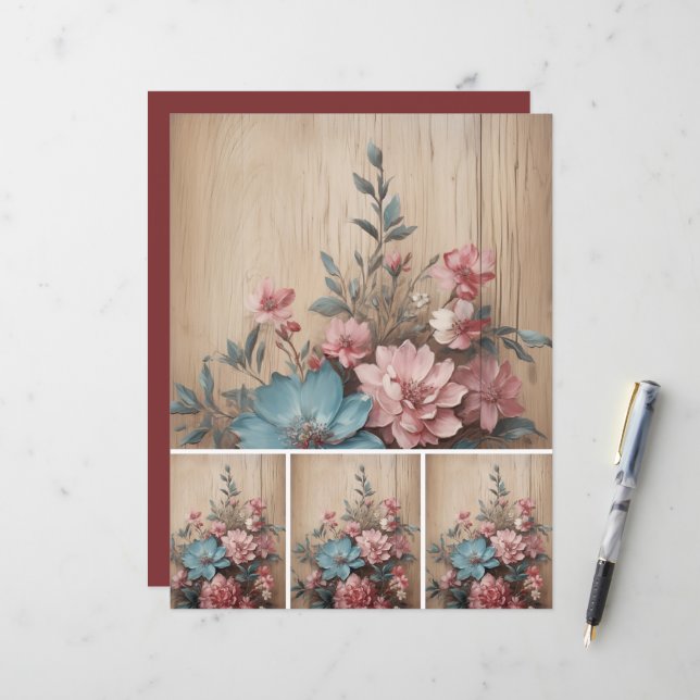 Blommor på träjournalekortdekoration (Fram/Back In Situ)