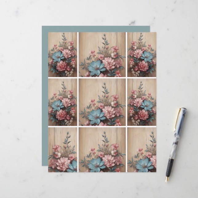 Blommor på träjournalekortdekoration (Fram/Back In Situ)