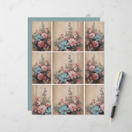 Blommor på träjournalekortdekoration