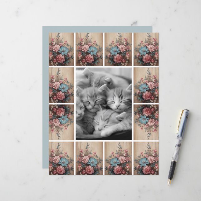 Blommor på träjournalekortdekoration (Fram/Back In Situ)