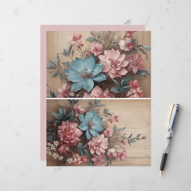 Blommor på träjournalekortdekoration (Fram/Back In Situ)