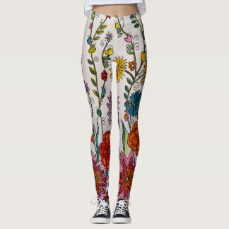 Blommor på vita ben leggings