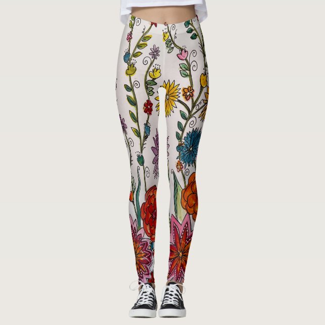 Blommor på vita ben leggings (Framsida)