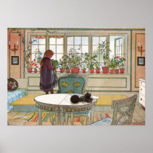 Blommor på Window Sill av Larsson Poster