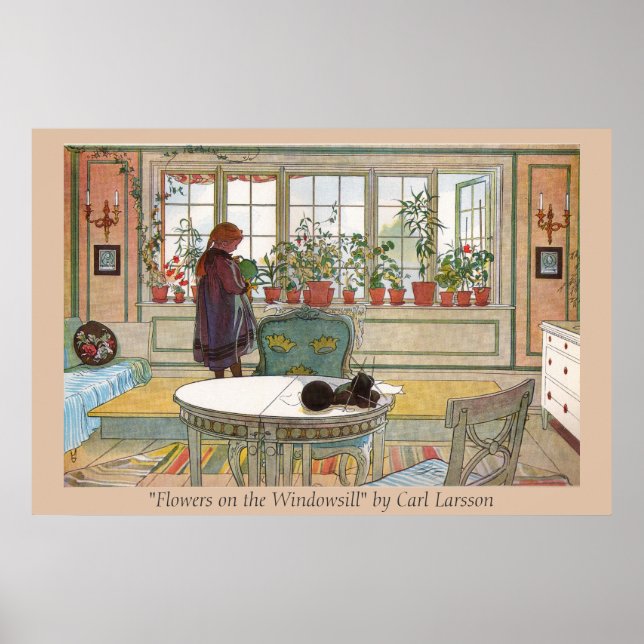 Blommor på Windows Sill Carl Larsson Art Print Poster (Framsidan)