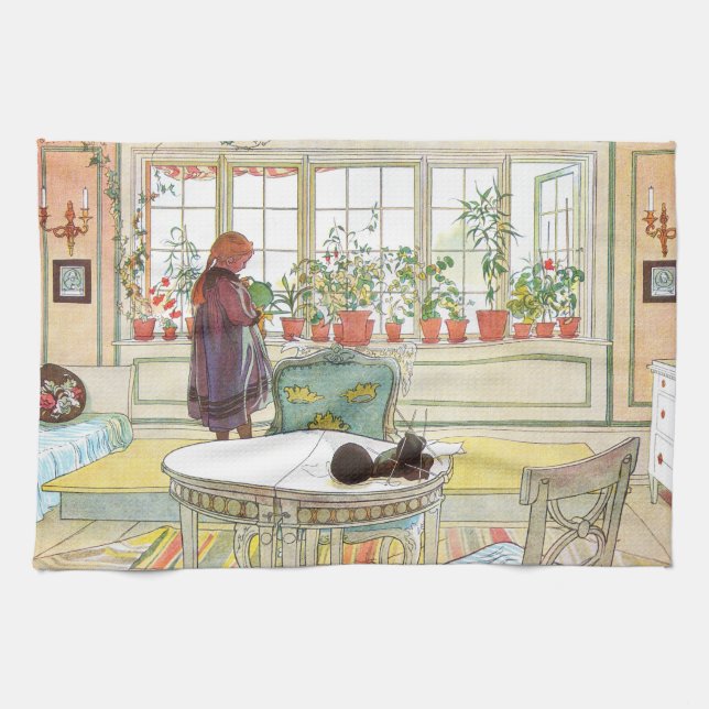 Blommor på Windows sill Carl Larsson Svenska Kökshandduk (Horisontell)