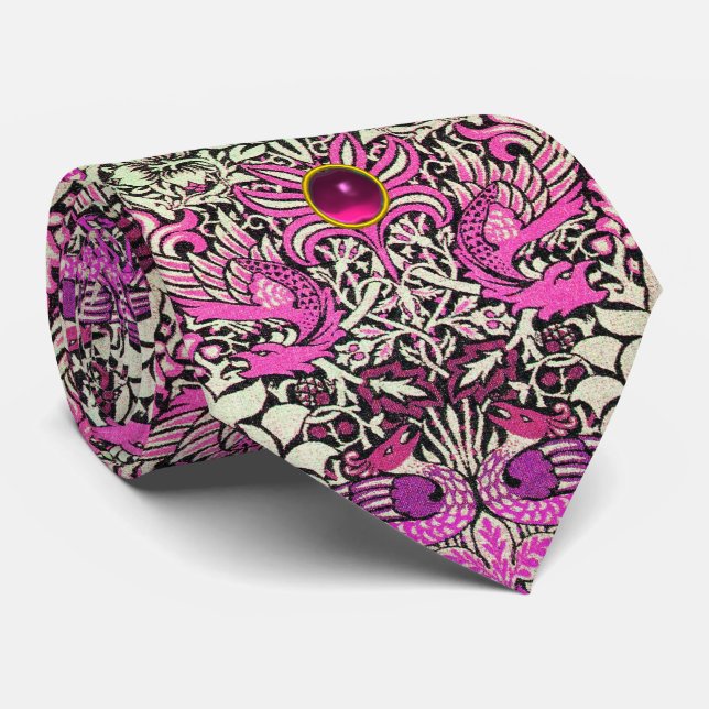 BLOMMOR, PÅFÅGLAR OCH ROSA GEMSTEN FÖR DRAKAR SLIPS (Rullad)