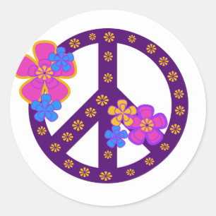 Blommor Peace Symbol Runt Klistermärke