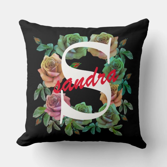 BLOMMOR PERSONANLIGT Anpassad BOKSTAV Kudde (Framsida)