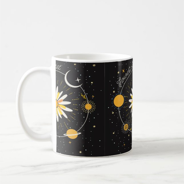 Blommor planeten sol och måne kaffemugg (Vänster)