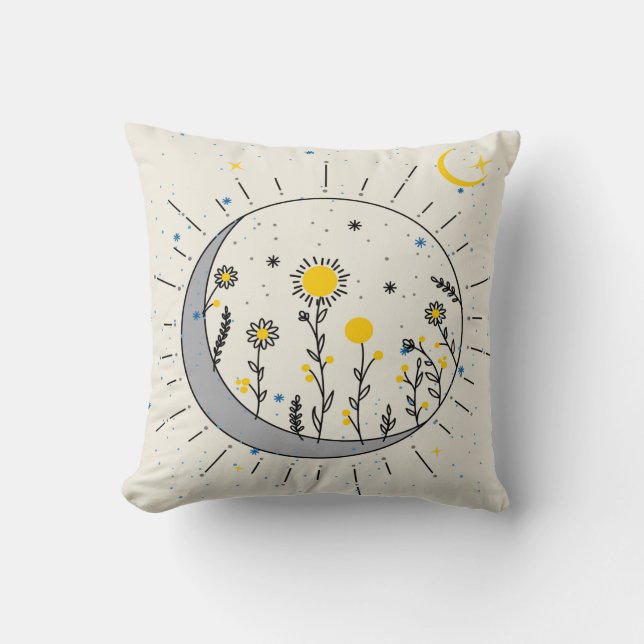 Blommor planeten sol och måne kudde (Framsida)