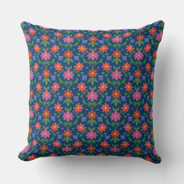Blommor, Polka dots på djupblått ljus eller dyna Kudde