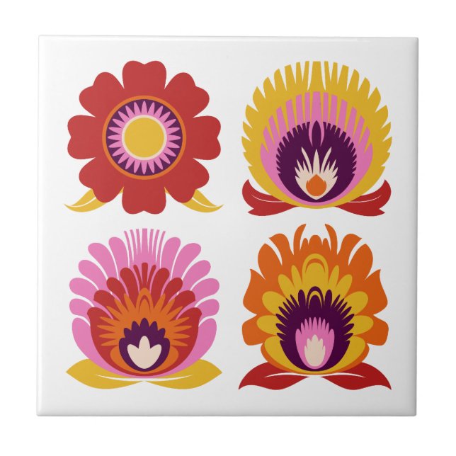 Blommor Polska folktile Kakelplatta (Framsidan)