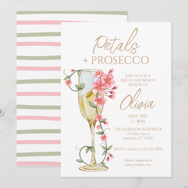 Blommor & Prosecco Blommig Bröllopsfestinladning  Inbjudningar (Fram/baksida)