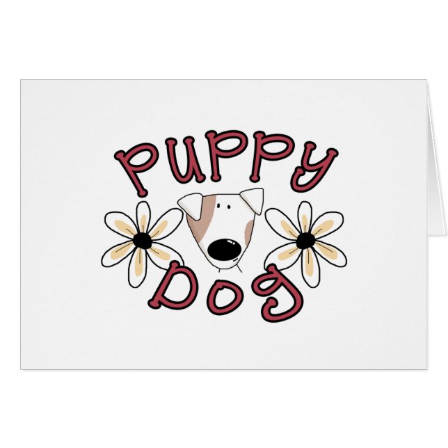Blommor Puppy Hund Hälsningskort (Framsidan Horizontal)