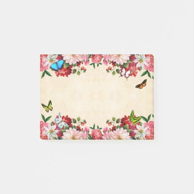 Blommor Ram med fjärilar Post-it Block (Framsida)