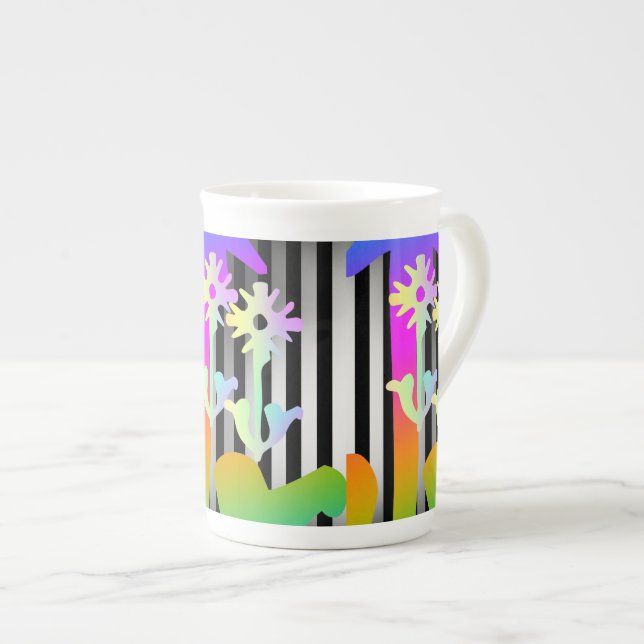 Blommor + Rand Benporslin Mugg (Framsida höger)