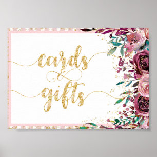blommor Rand & Guld Bröllopskort och gåvor Poster