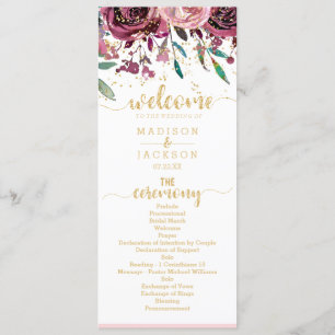 blommor Rand & Guld Bröllopsprogram Program