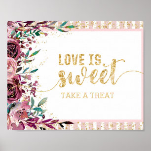 blommor Rand Guld Konfetti Kärlek är sötad Poster