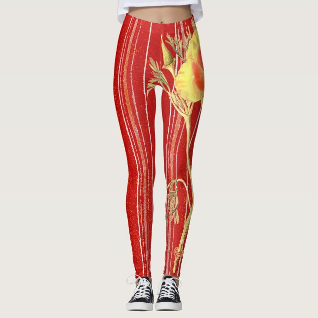 BLOMMOR RAND POPPIES, RED STRIPED LEGGINGS (Framsida)