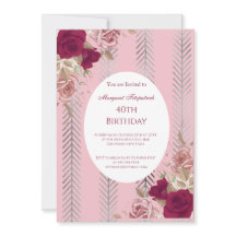 Blommor Red Rosa ros Födelsedagsfest inbjudan