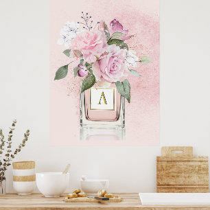Blommor Ro Elegant Parfym Flaska Monogram Poster